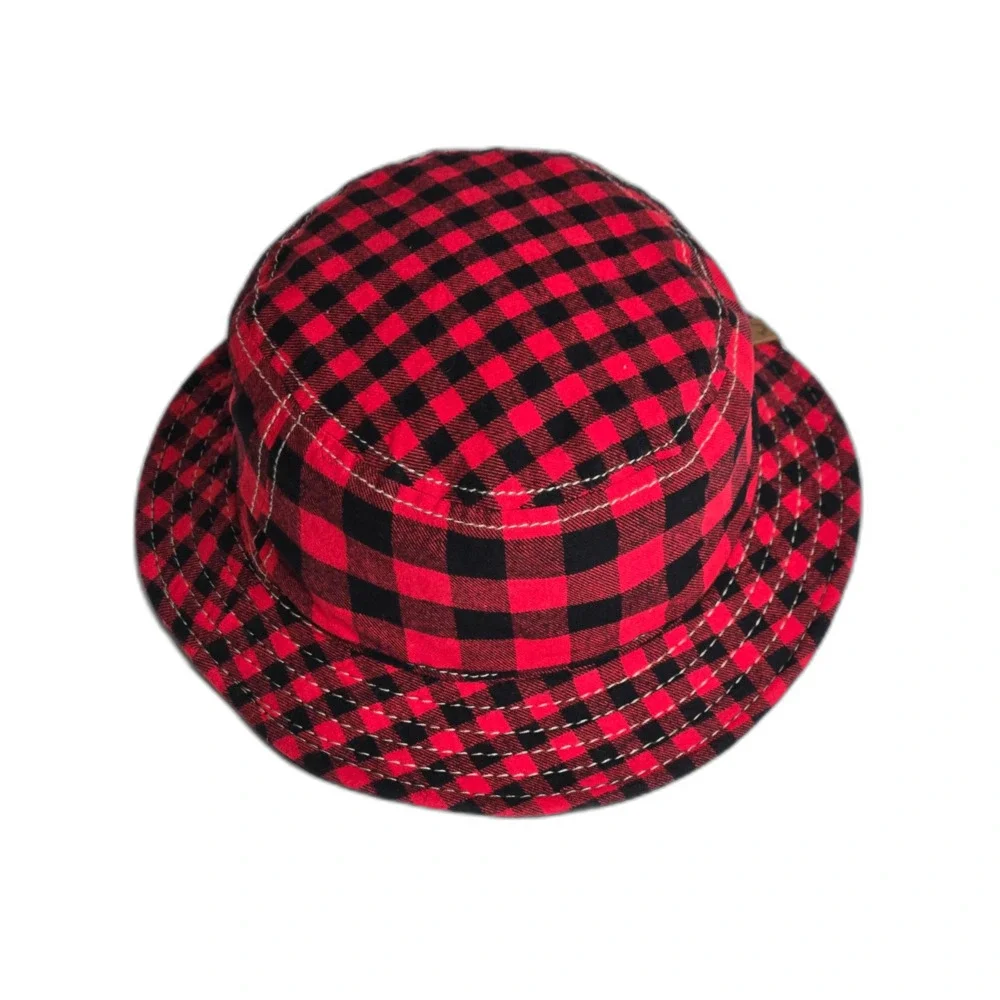 True Religion Buffalo Plaid Reversible Bucket Hat | Unisex OSFM | Red Black
